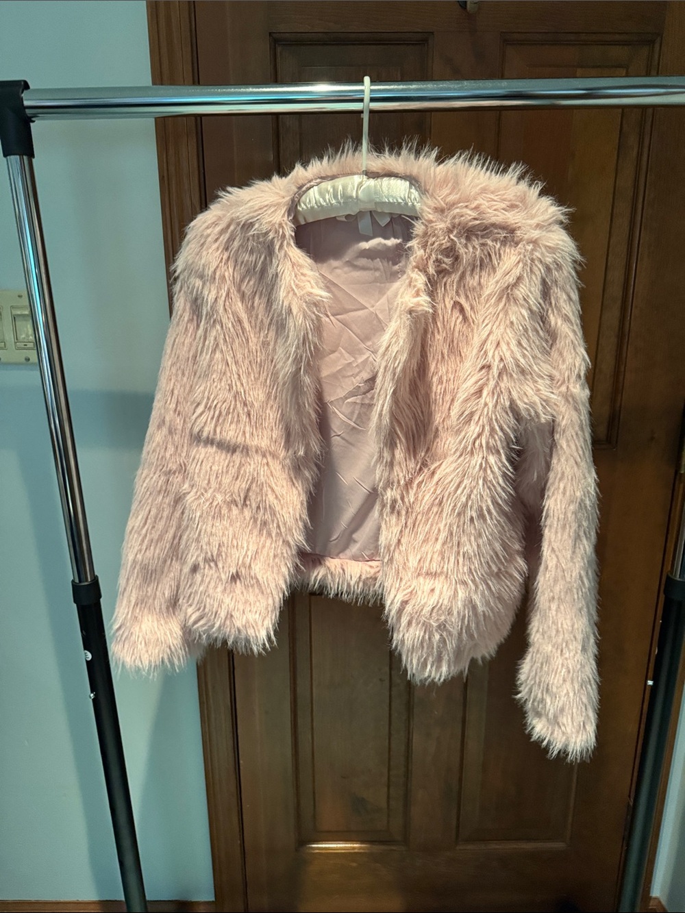 Plush Faux Fur Jacket in Light Blush Pink